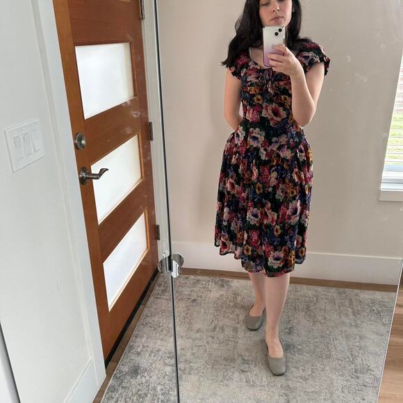 Vintage ARTWORK Floral fit and flare midi dress sweatheart neckline size 4 (XS) - Picture 7 of 7